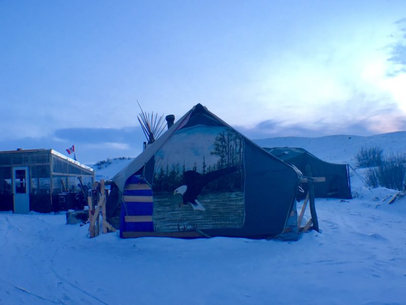 A structure inside the Sacred Stone Camp, the first encampment of the nearly year- long resistance movement against the Dakota Access pipeline. Photo by Jenni Monet