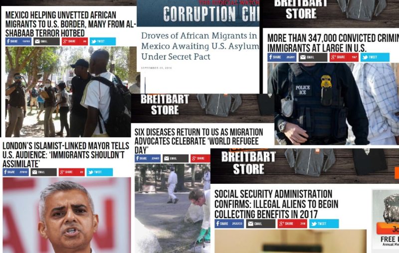 Top immigration related stories from right wing media shared on Twitter or Facebook.