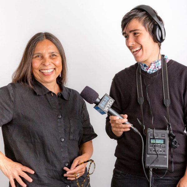 Lewis Wallace interviews Jocelyn Robinson. Photo by Andy Snow Photography.