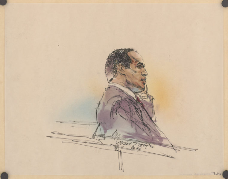 O.J. Simpson during 1996 civil trial, by Bill Robles.