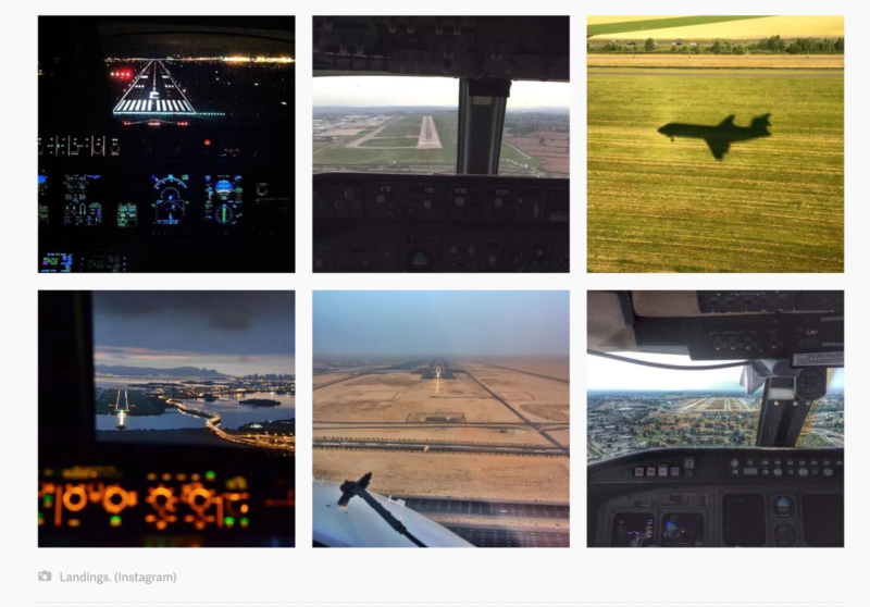 Some of the Instagram photos collected by Yanofsky that were taken in violation of FAA rules by commercial pilots.